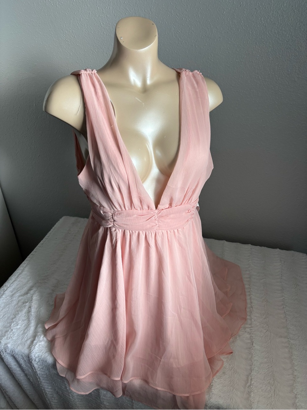 Love Tree Chiffon Mini Dress in Blush Pink Y2K Coquette Fairy Cottagecore NEW